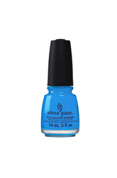 Frontage of a Bright light blue 0.5-ounce nail polish bottle of China Glaze Nail Lacquer in DJ Blue My Mind variant